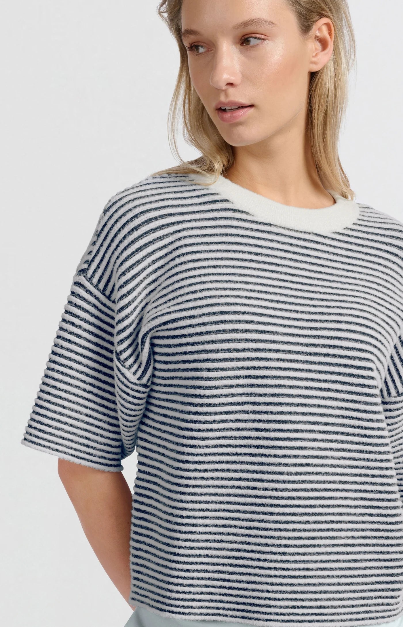 YAYA Striped Fluffy T-Shirt in Off White