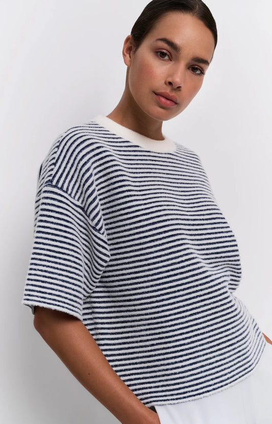 YAYA Striped Fluffy T-Shirt in Off White