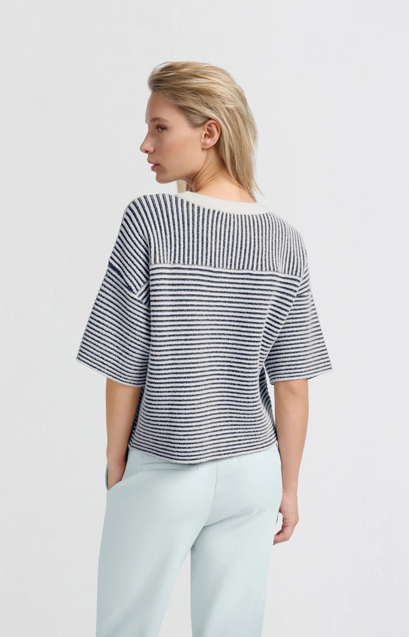 YAYA Striped Fluffy T-Shirt in Off White