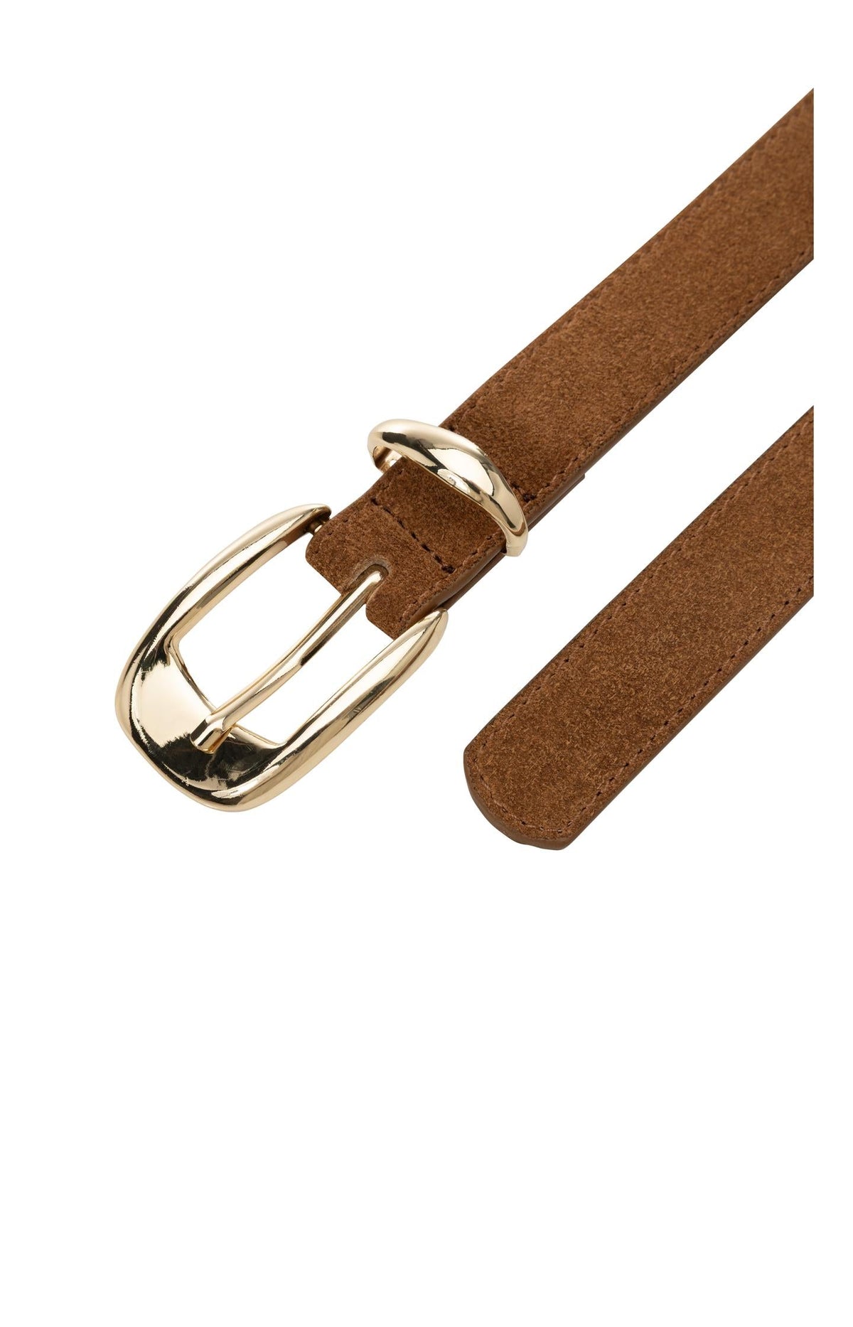 YAYA Suede Belt with Gold Tone Buckle in Bison Brown