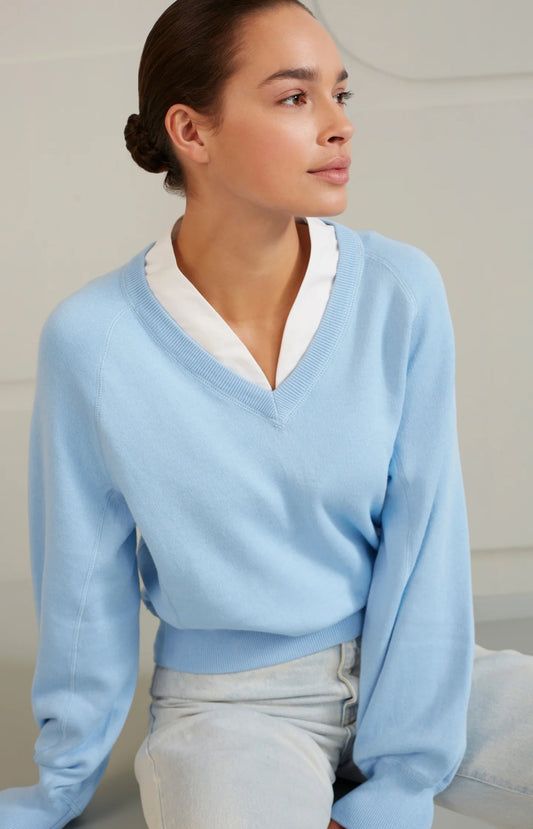 Sweater with Faux Shirt Detail in Blue