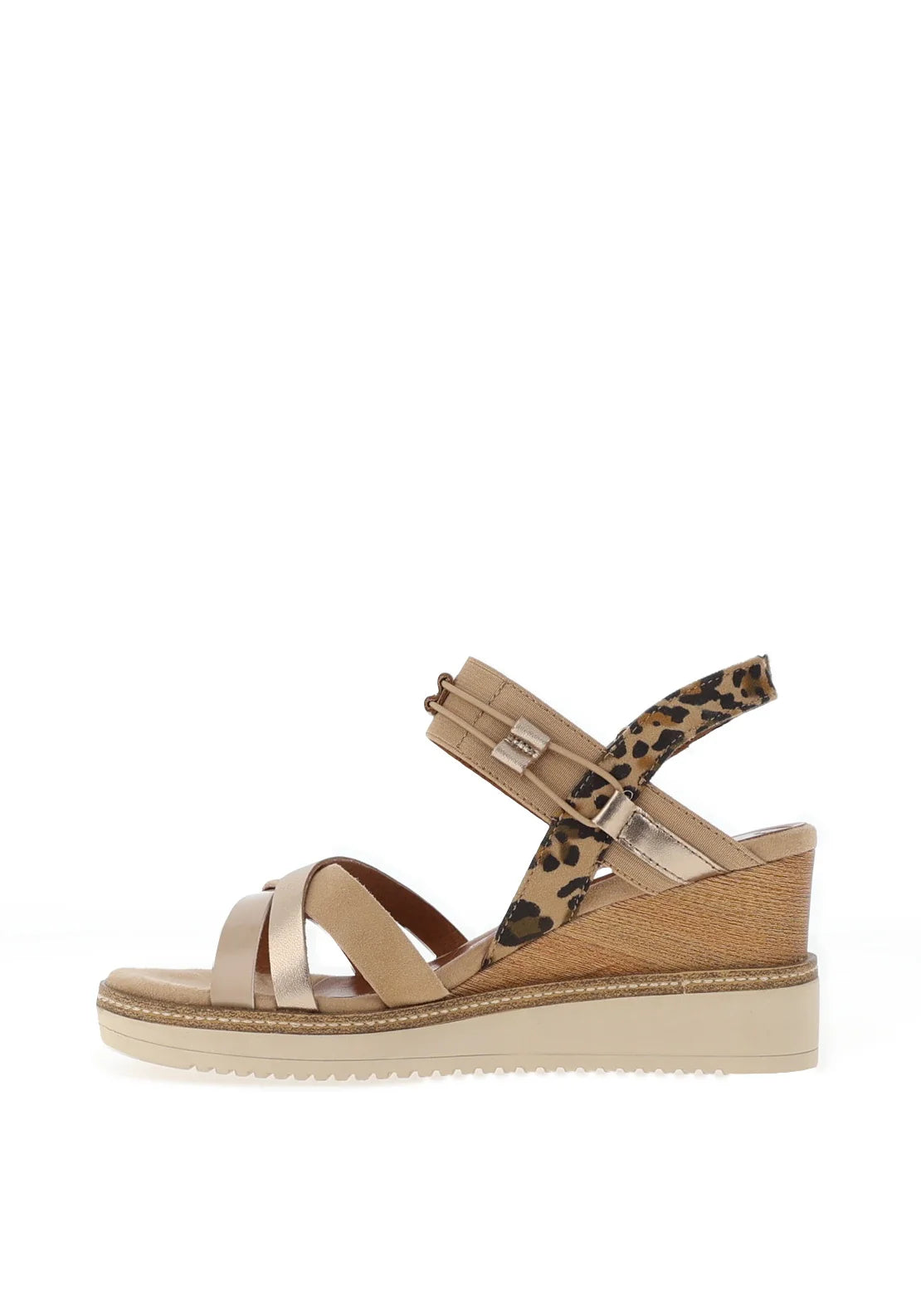 Tamaris Leather Multi Strap Wedges in Leopard