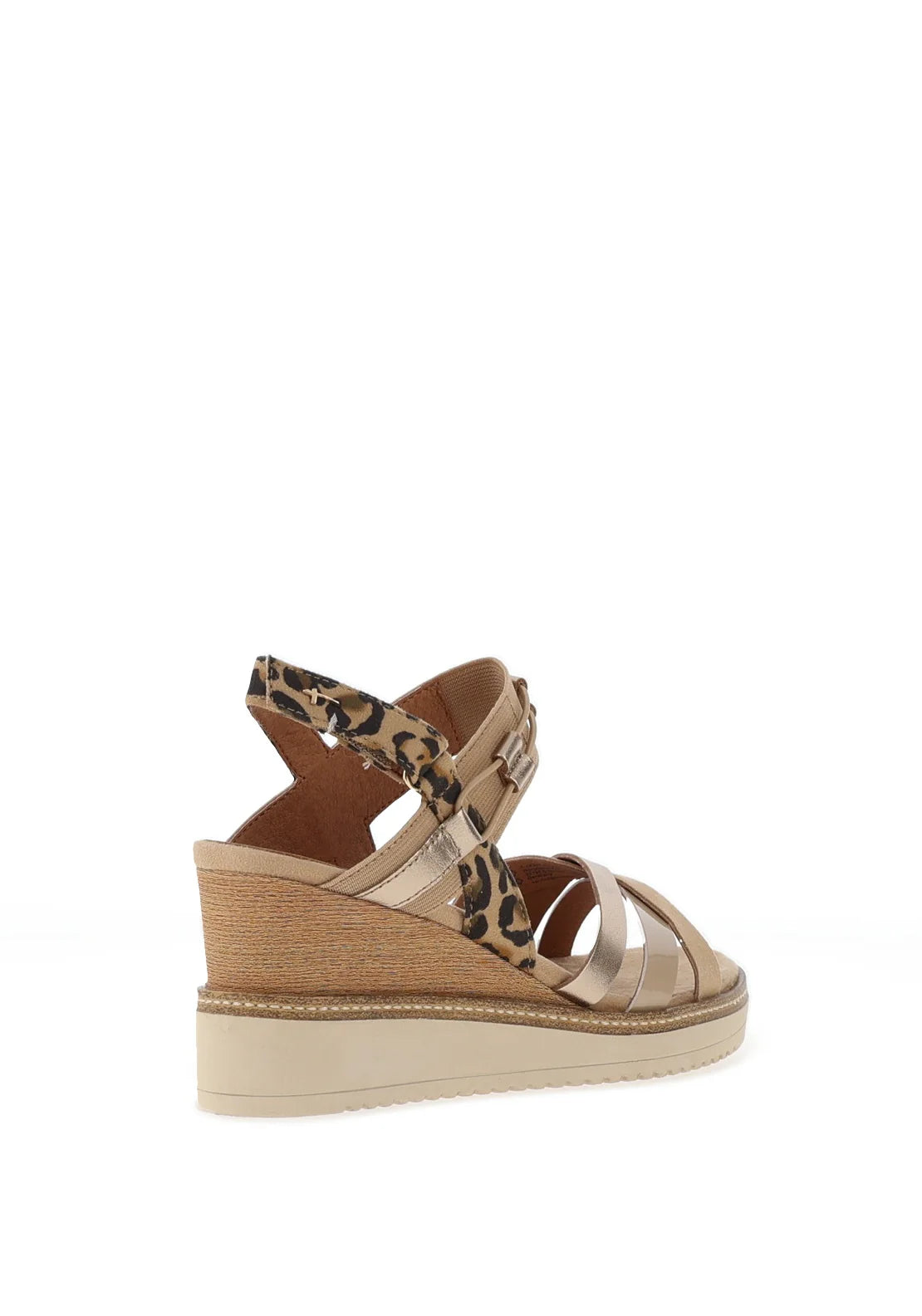 Tamaris Leather Multi Strap Wedges in Leopard
