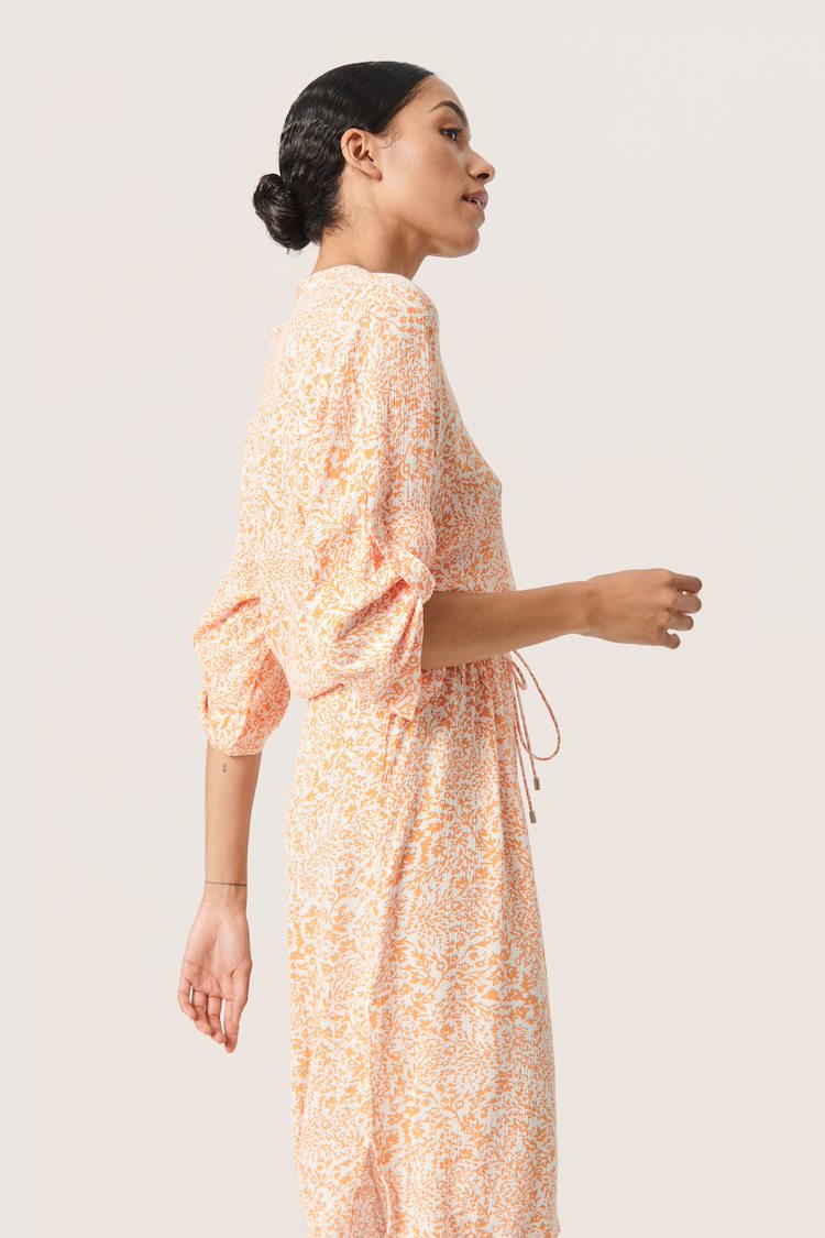 3/4 Sleeve Shirt Dress in Tangerine Print
