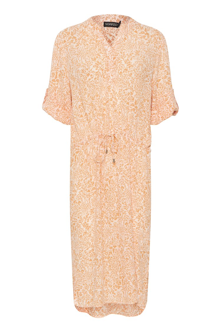 3/4 Sleeve Shirt Dress in Tangerine Print
