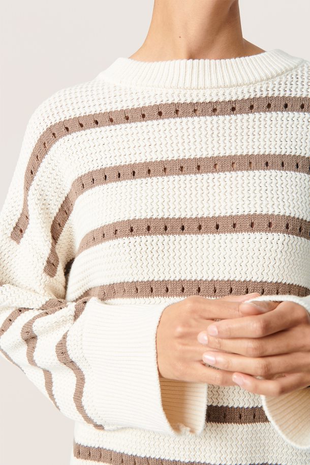 Striped Knit Sweater in White/Walnut