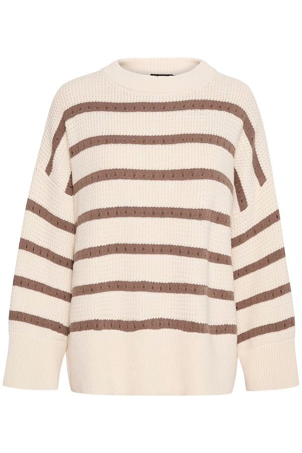 Striped Knit Sweater in White/Walnut