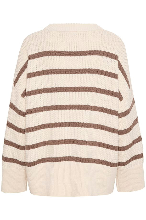 Striped Knit Sweater in White/Walnut