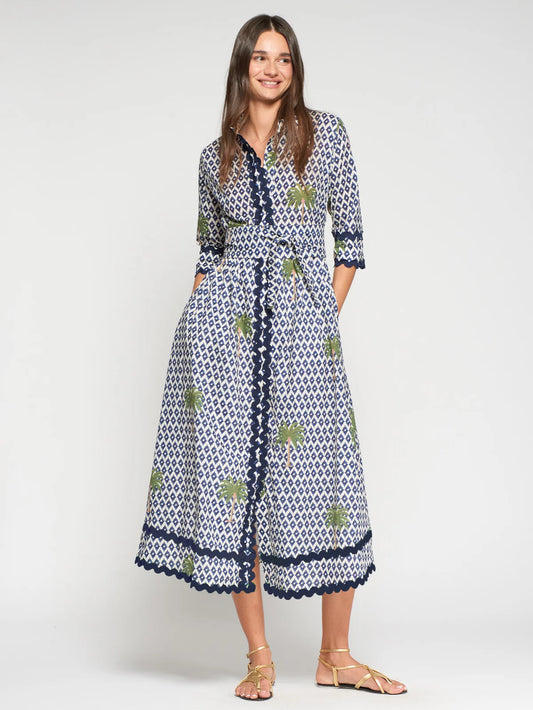 Vilagallo Ikat Dress in Palm Print