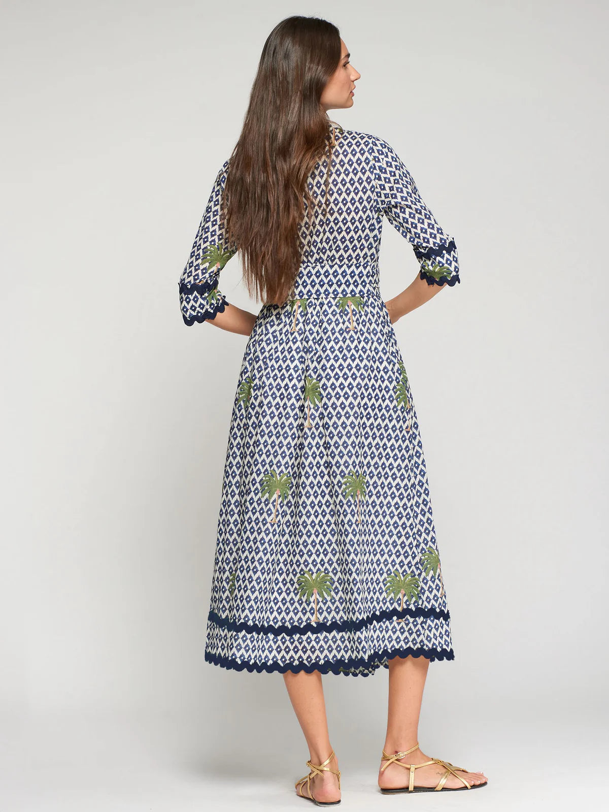 Vilagallo Ikat Dress in Palm Print
