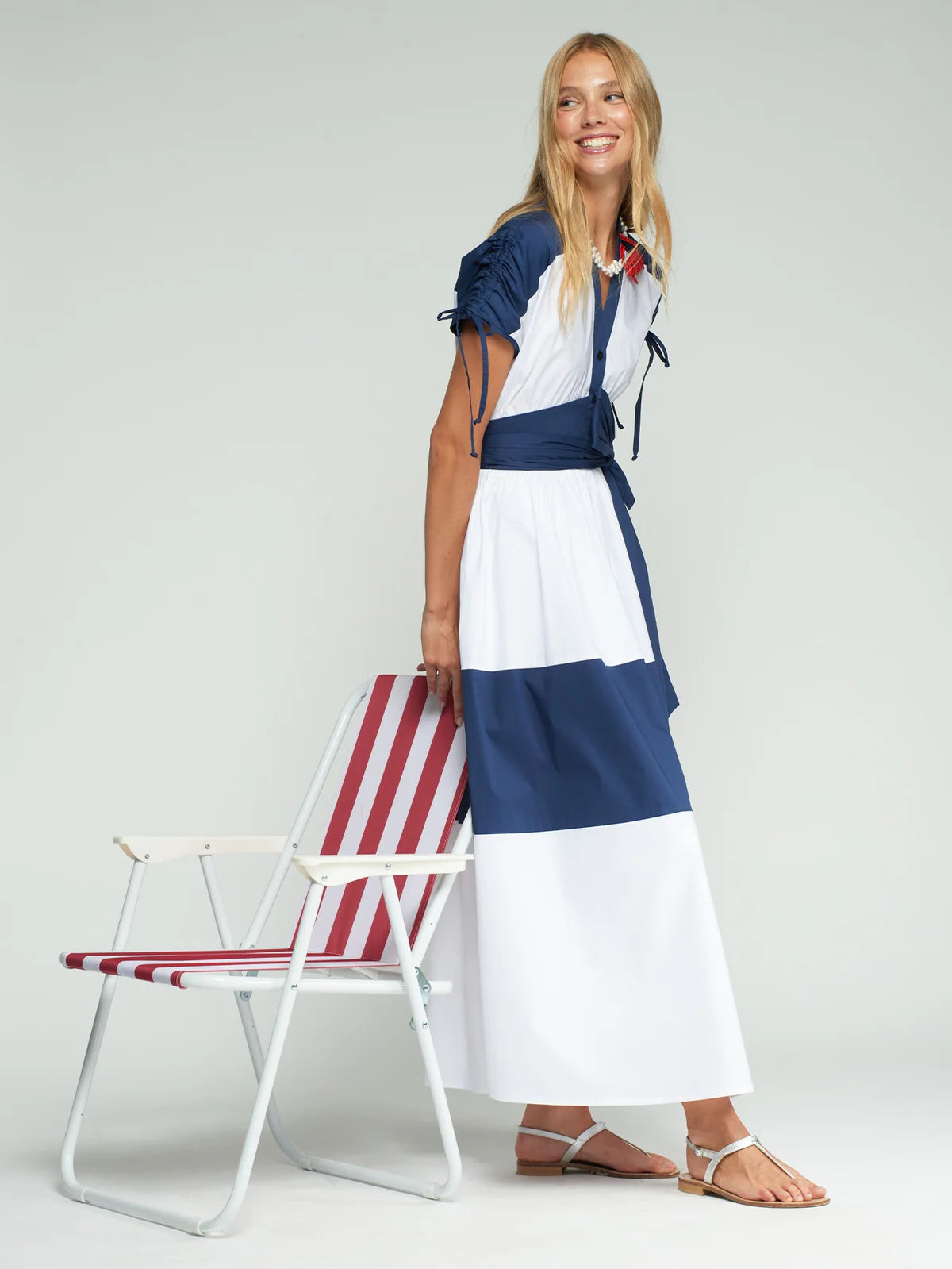 Vilagallo Poplin Dress with Tie Sleeves