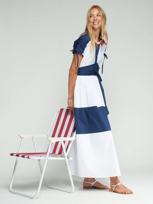 Vilagallo Poplin Dress with Tie Sleeves