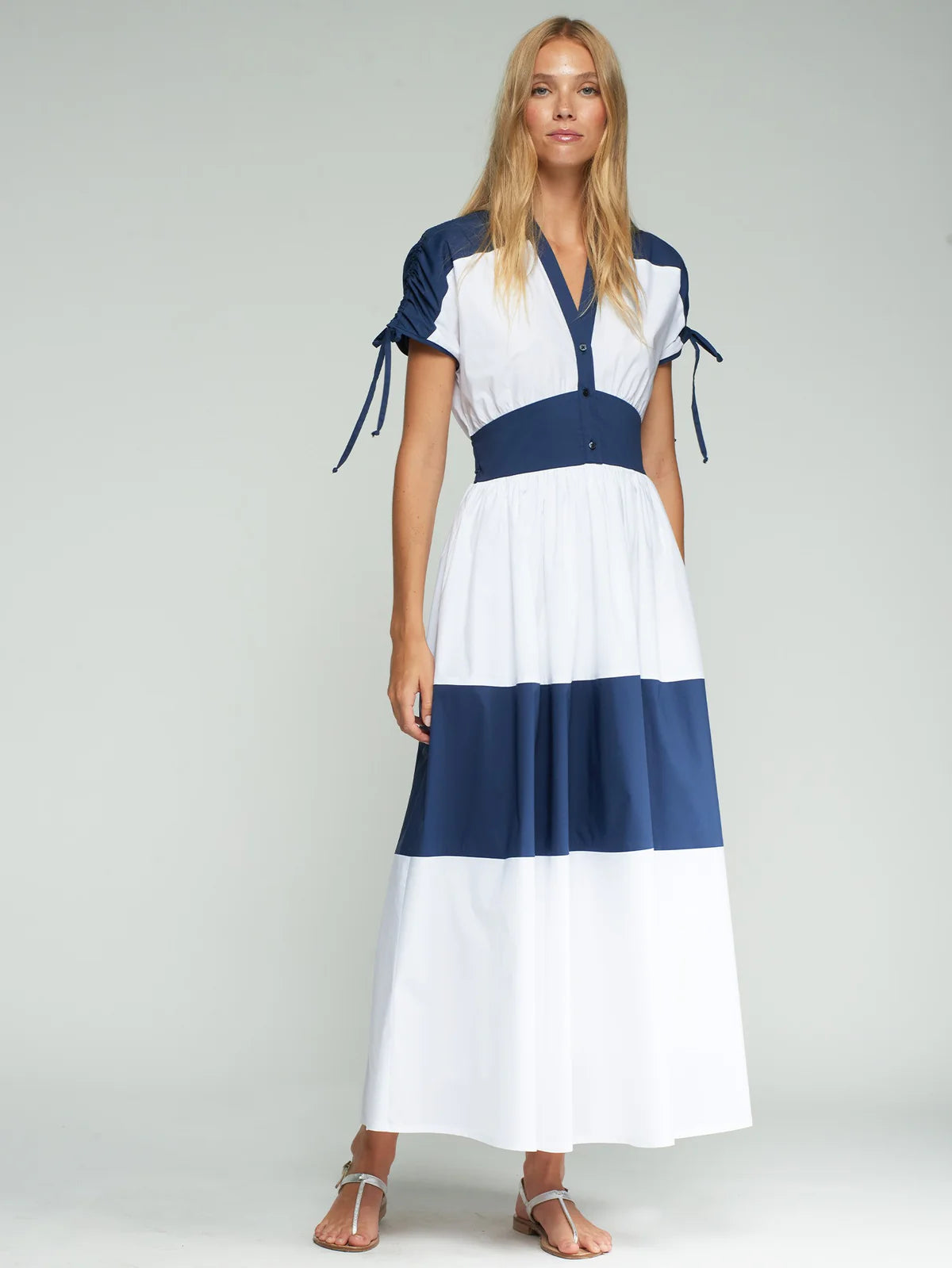 Vilagallo Poplin Dress with Tie Sleeves