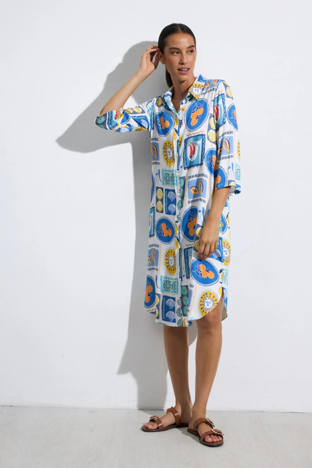 Tinta Style Yasmin Denim Dress in Blue Seashells