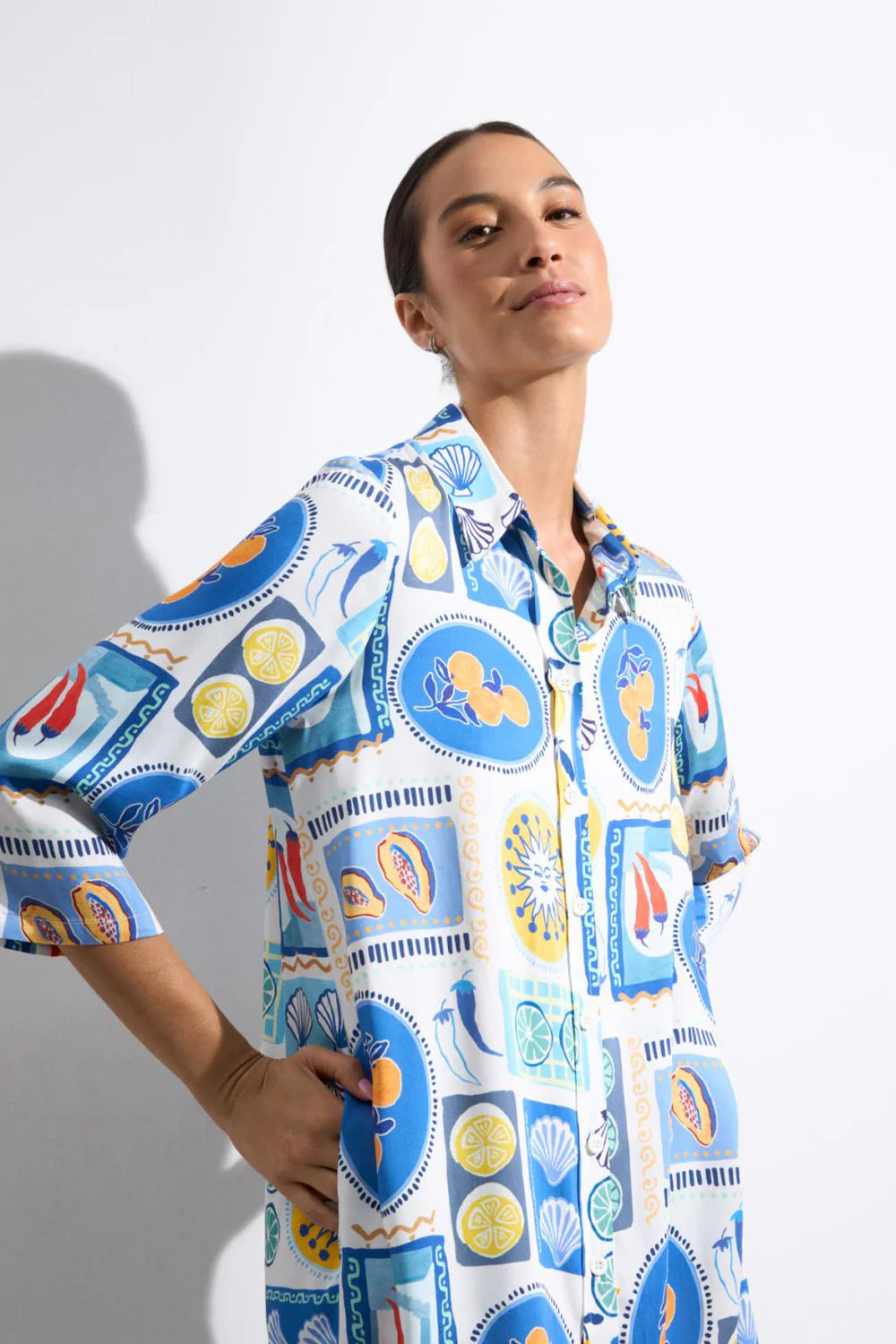 Tinta Style Yasmin Denim Dress in Blue Seashells