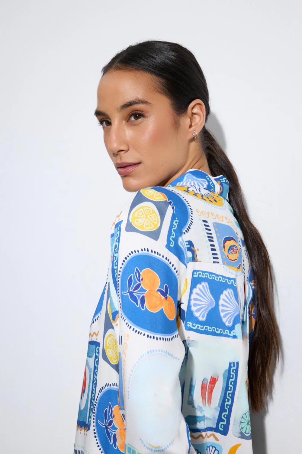 Tinta Style Yasmin Denim Dress in Blue Seashells