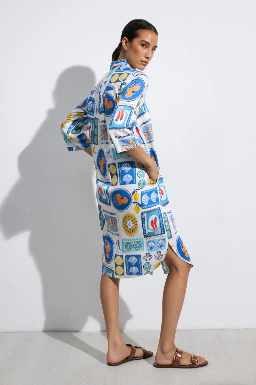 Tinta Style Yasmin Denim Dress in Blue Seashells