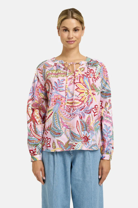 Milano Italy V-neck Blouse in Rose Print
