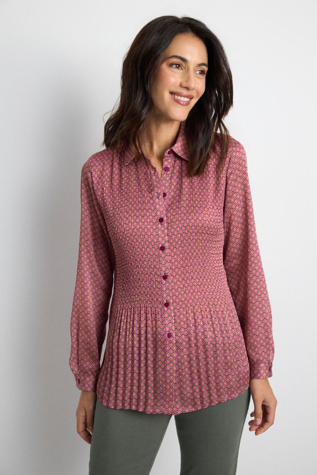 Tinta & Bariloche Ulina Pleated Printed Blouse in Plum