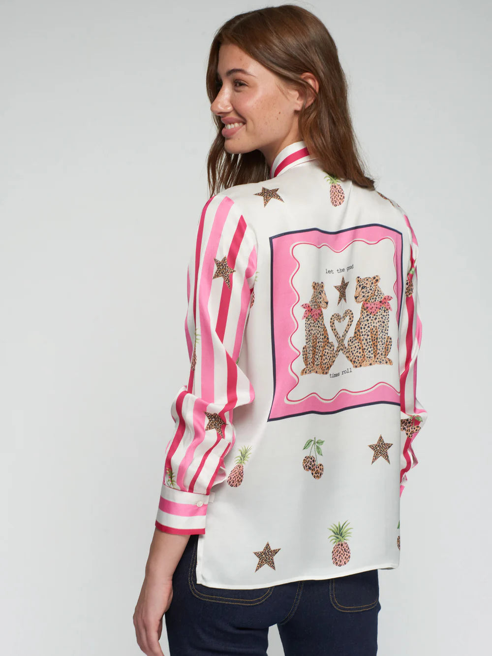 Vilagallo Pink Stripe Blouse in Leopard Pineapple