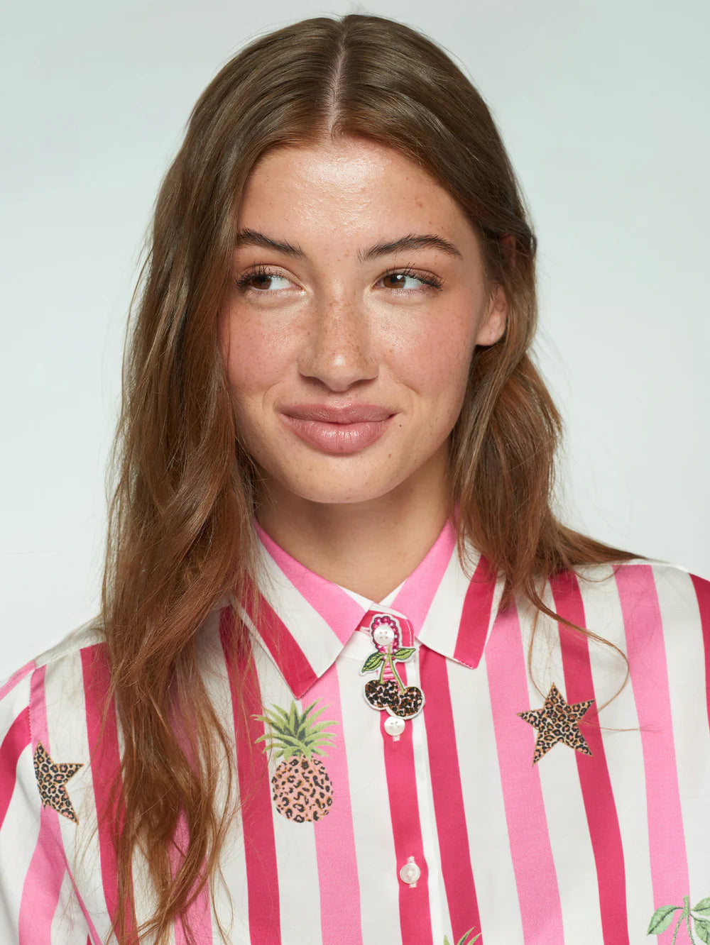 Vilagallo Pink Stripe Blouse in Leopard Pineapple