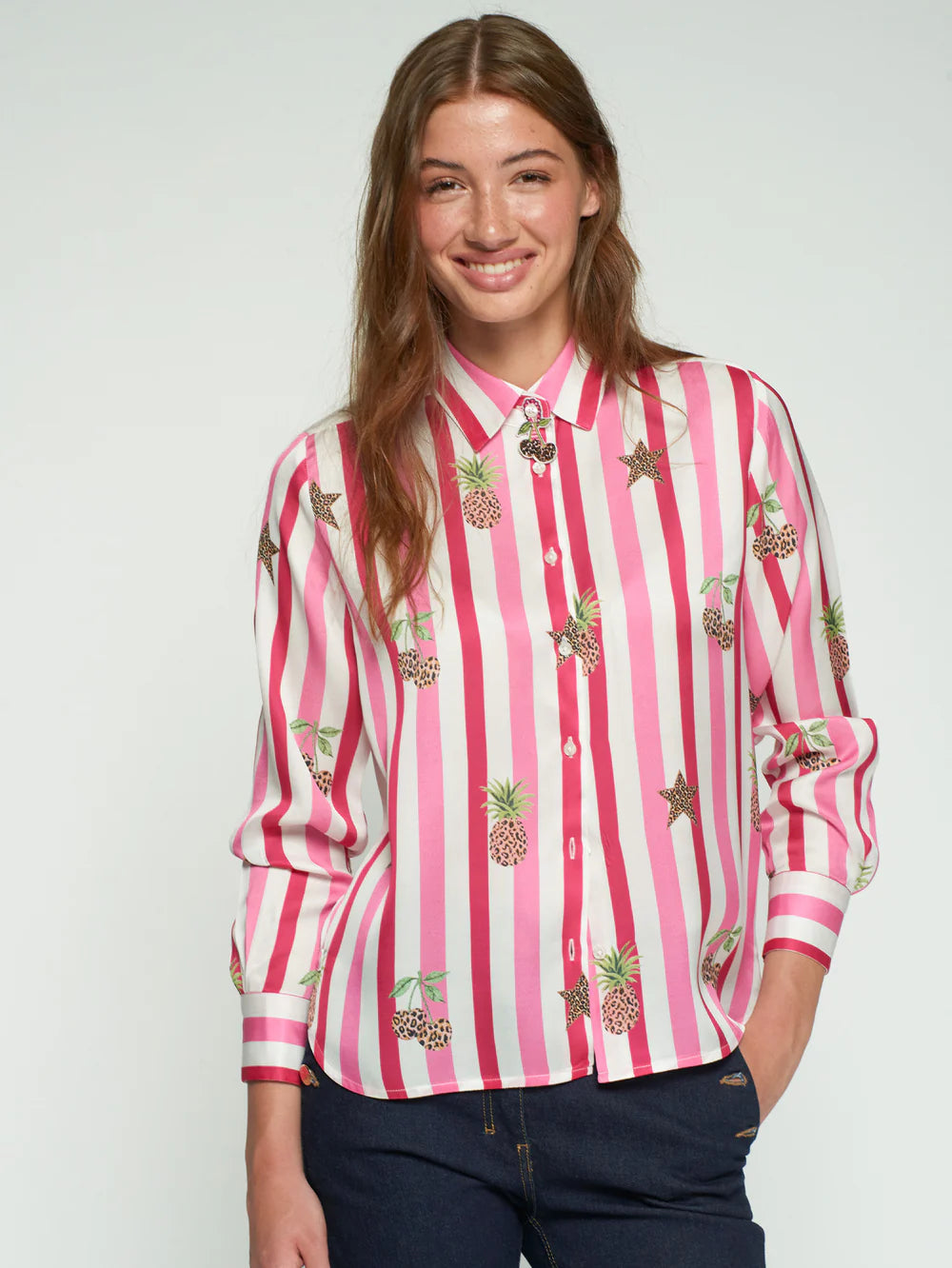 Vilagallo Pink Stripe Blouse in Leopard Pineapple