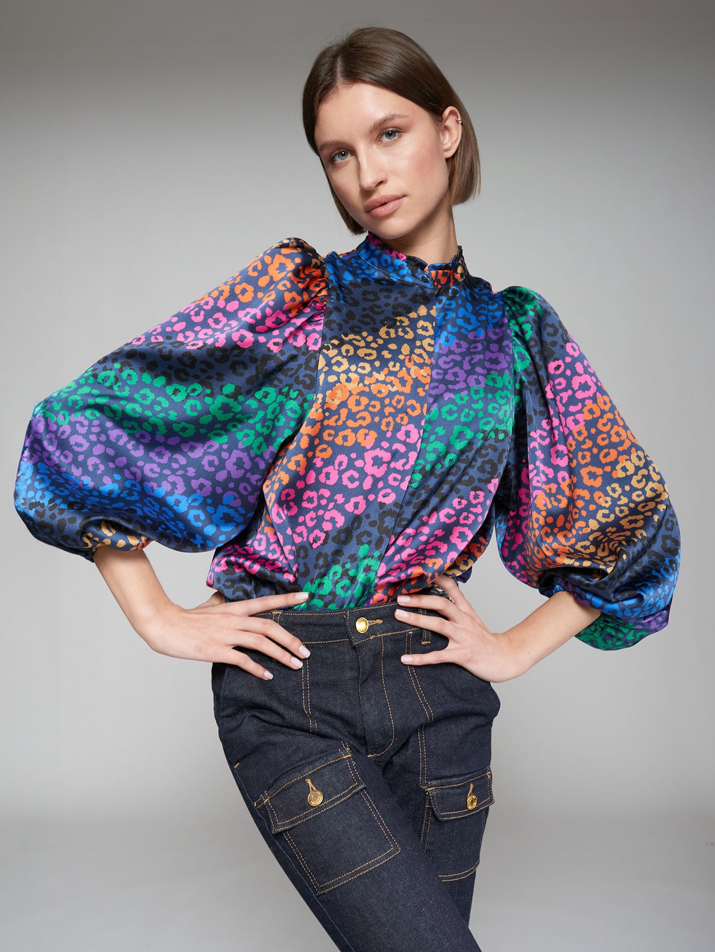 Vilagallo Puff 3/4 Sleeve Blouse in Leopard Print Multi