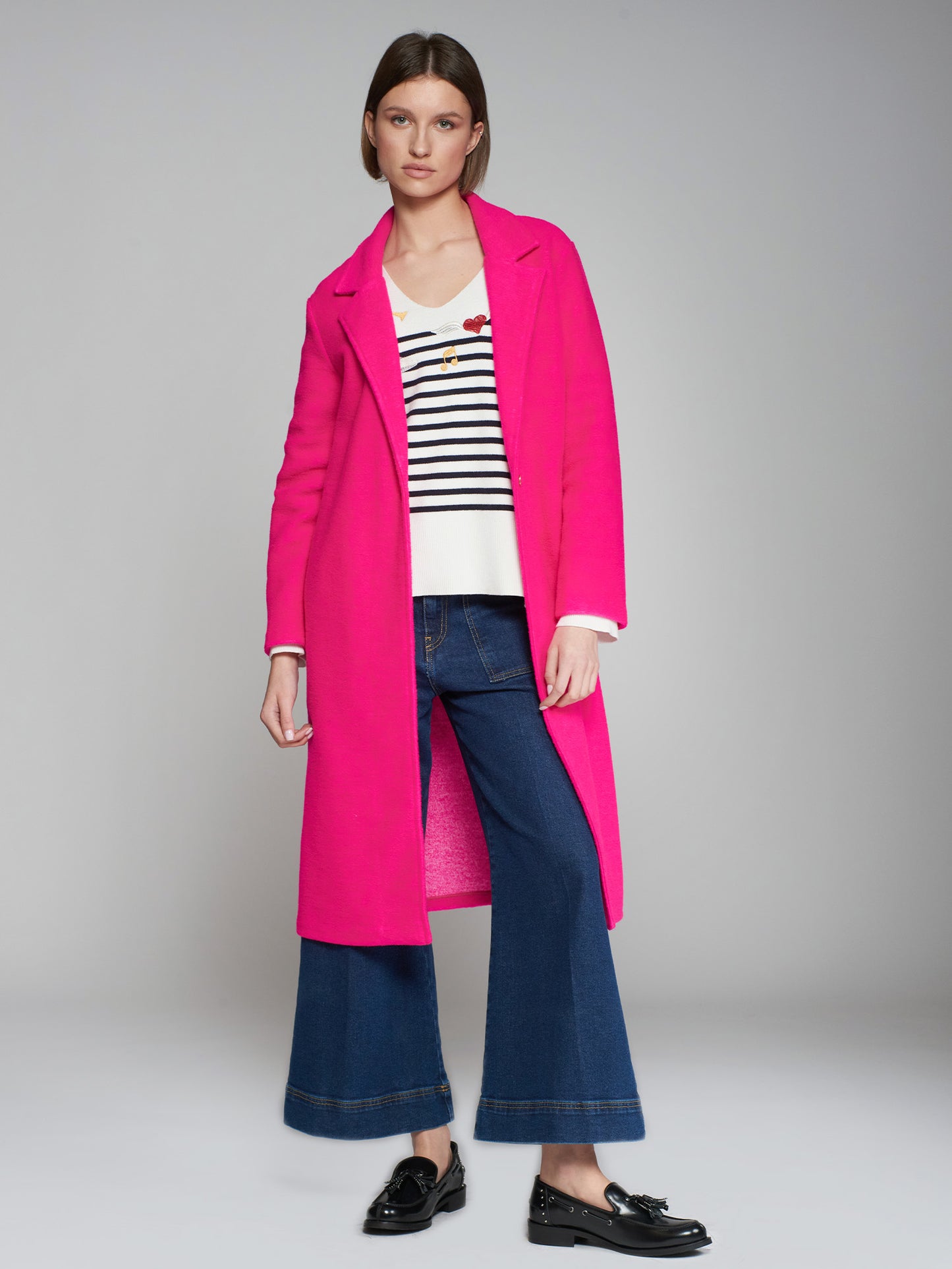 Longline Wool Coat in Fushia