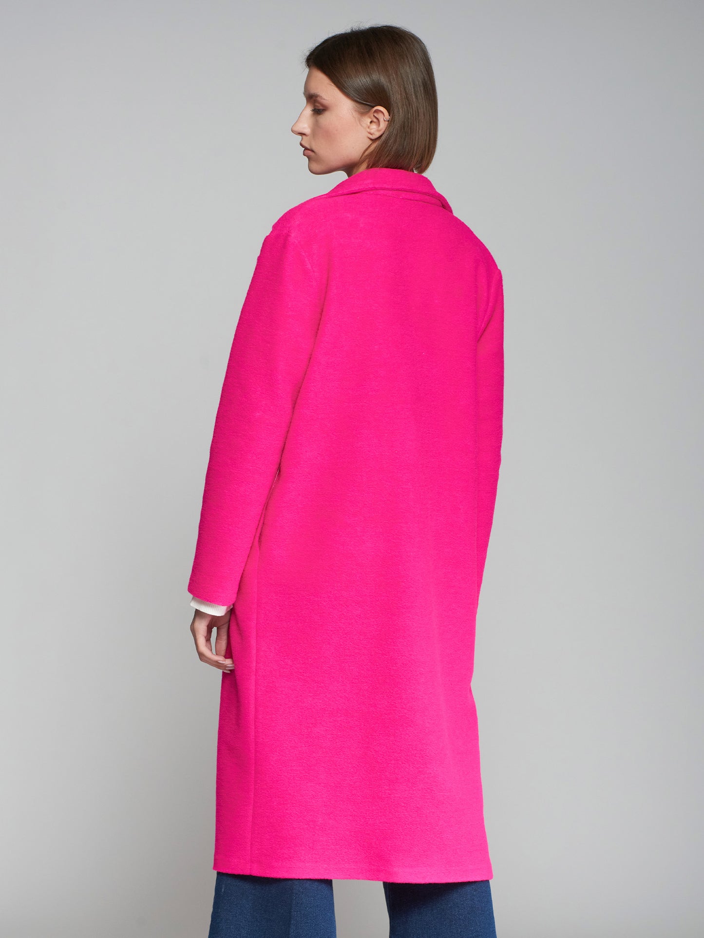 Longline Wool Coat in Fushia