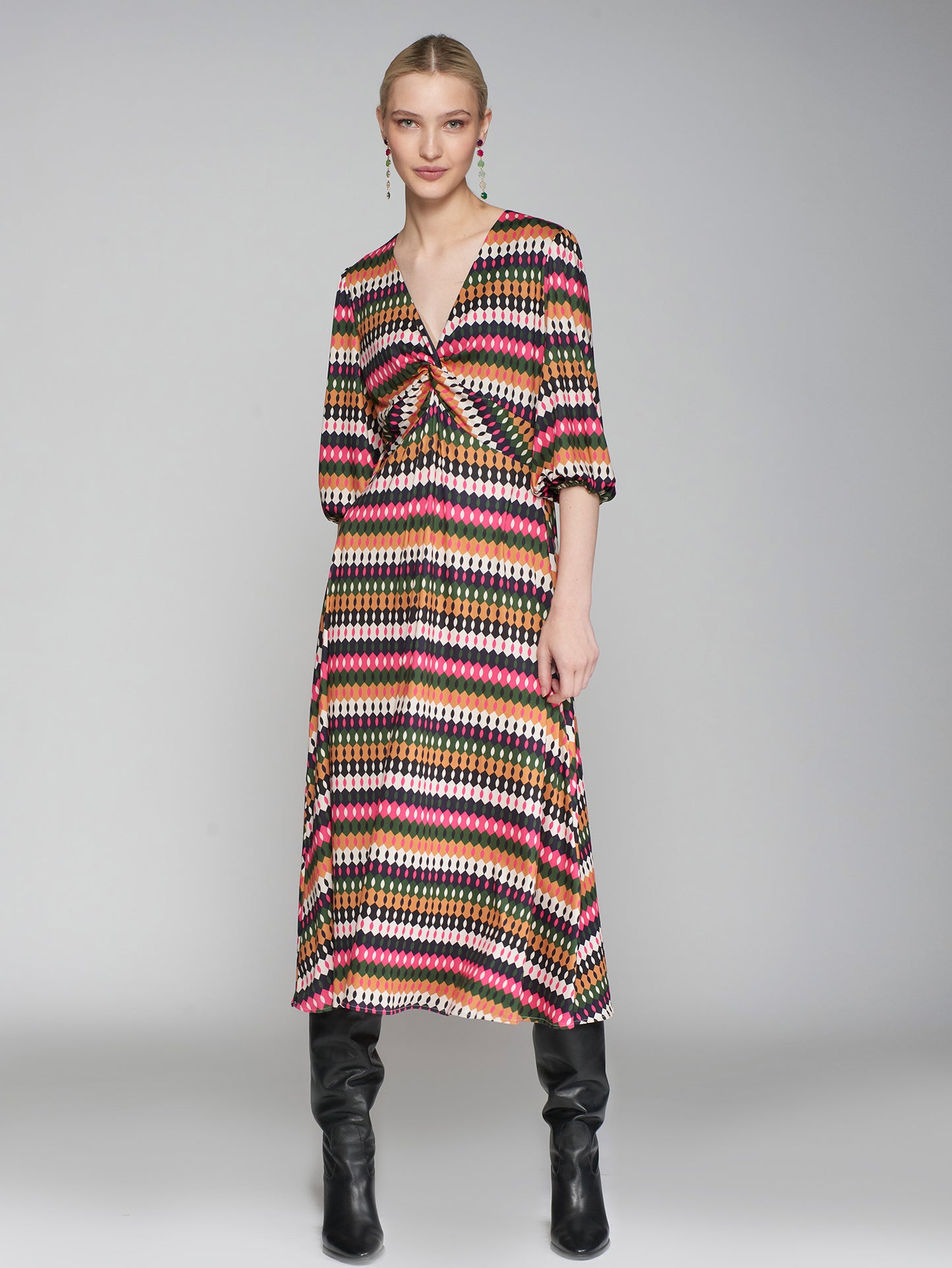 £/4 Sleeves Midaxi Dress in Geometric Print