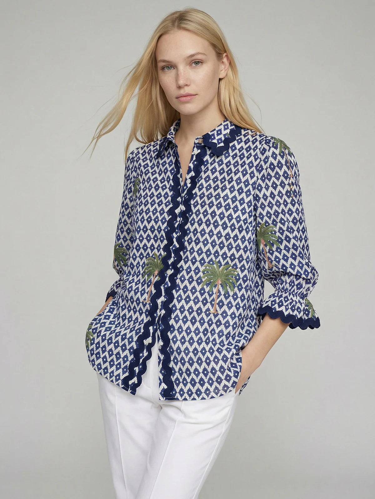 Vilagallo Ikat Shirt in Palma Print