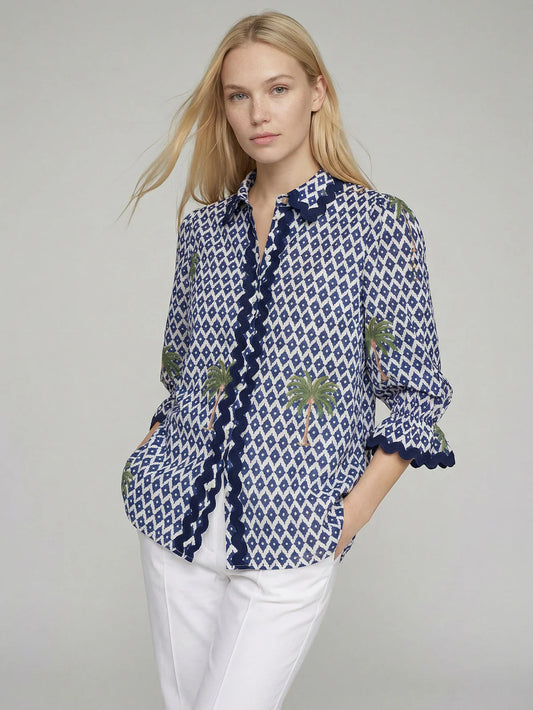 Vilagallo Ikat Shirt in Palma Print