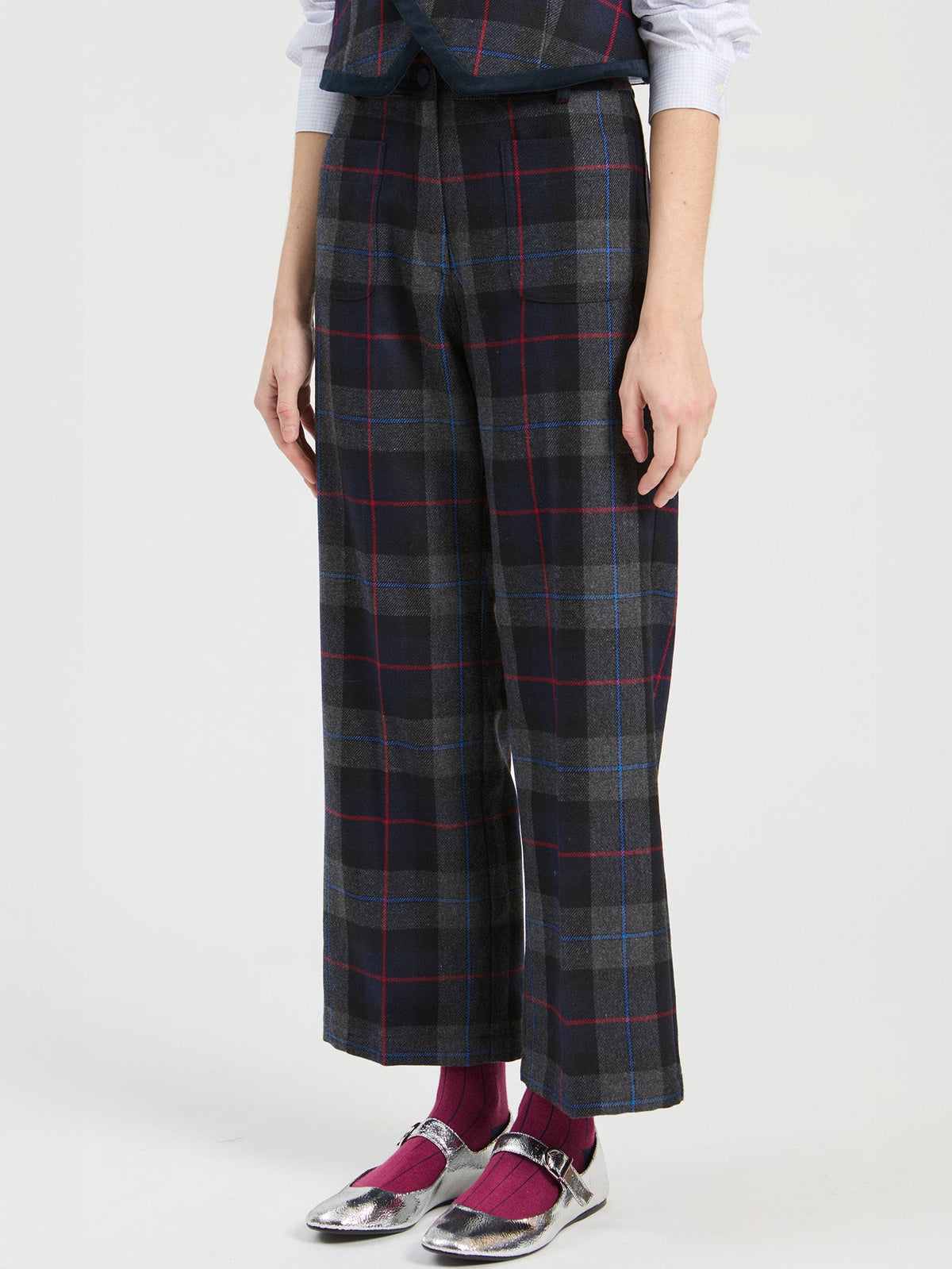 Vilagallo Tartan Check Trousers in Grey