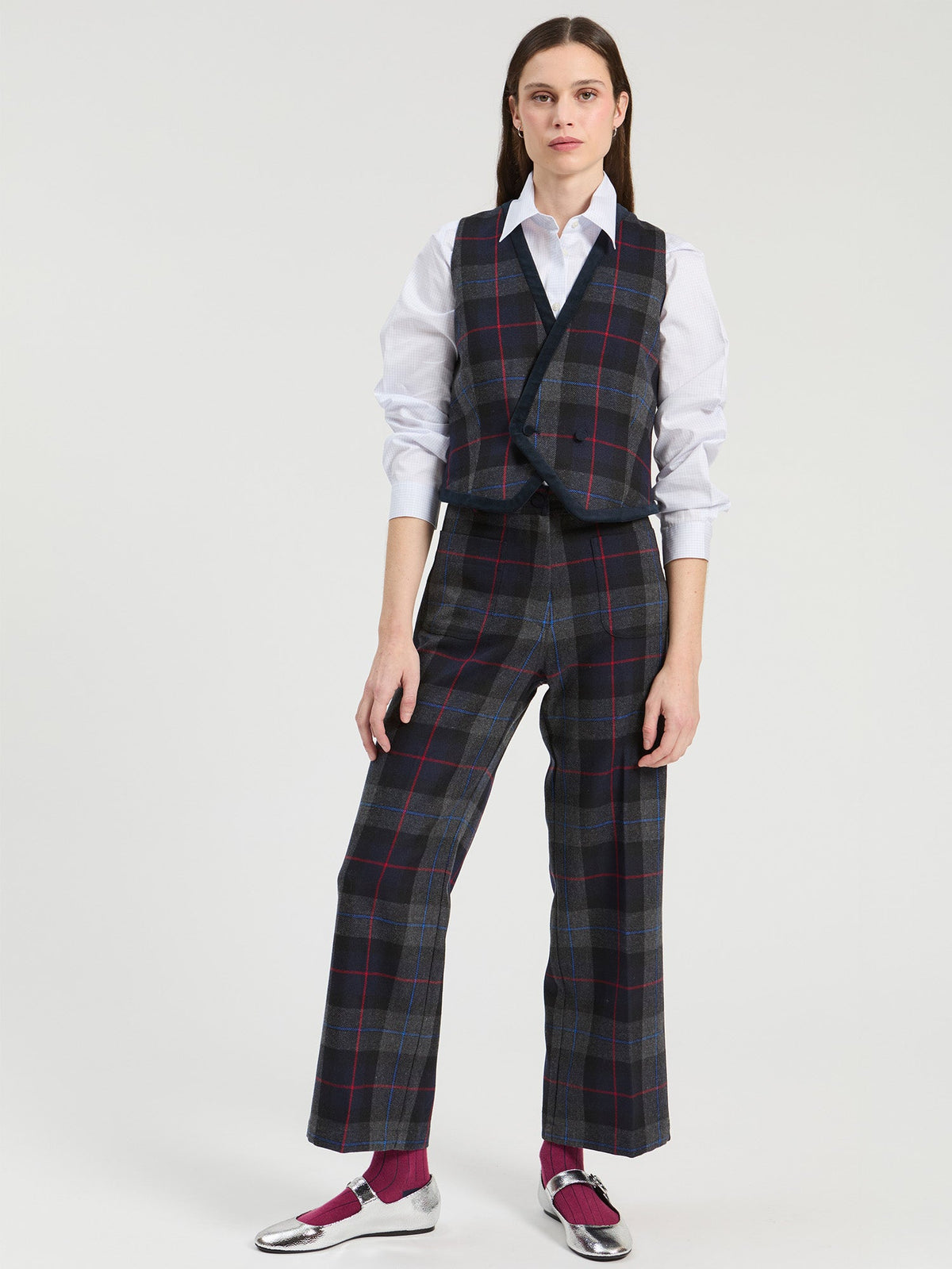 Vilagallo Tartan Check Trousers in Grey