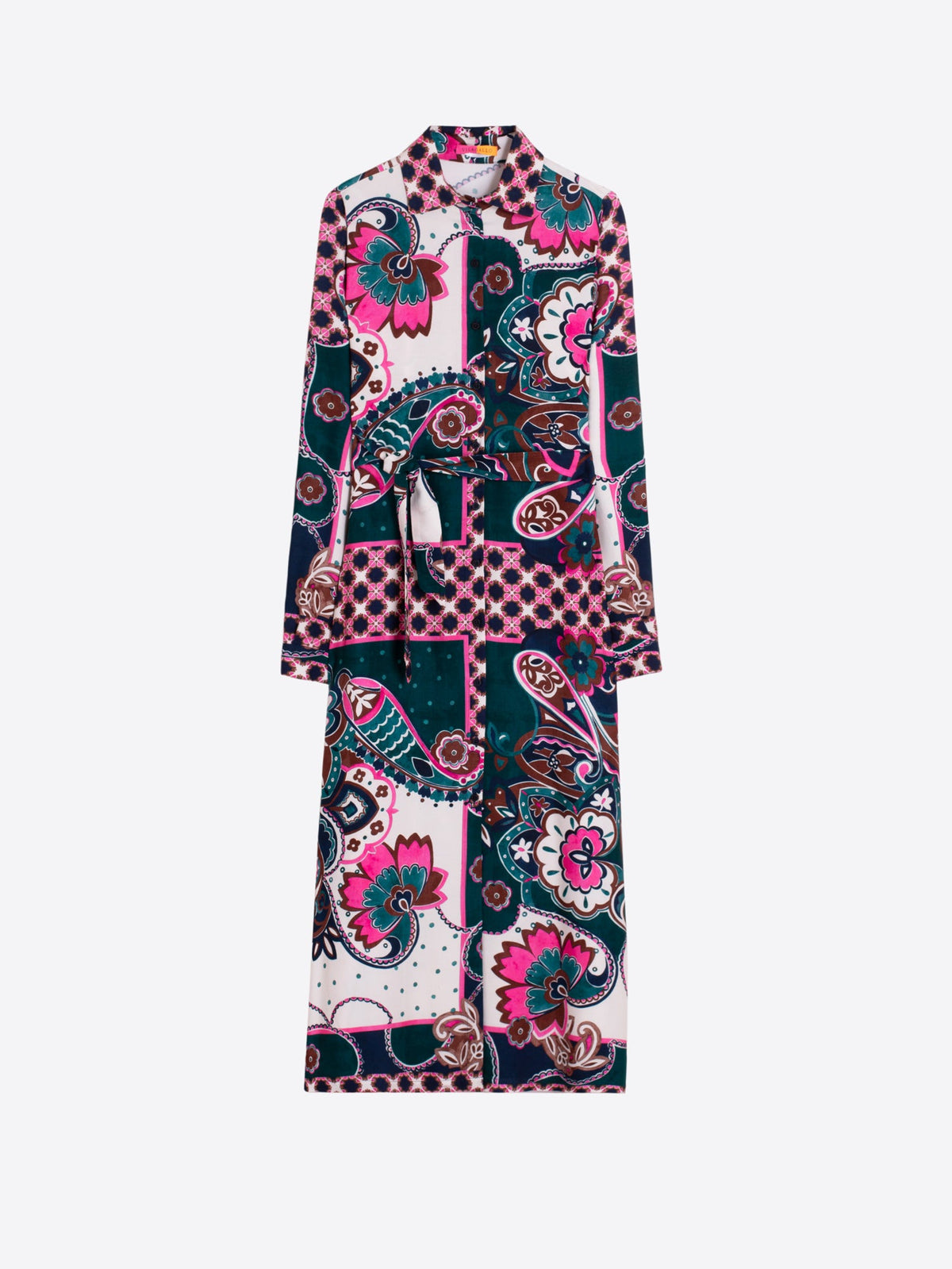 Vilagallo Paisley Midi Shirt Dress in Pink and Green