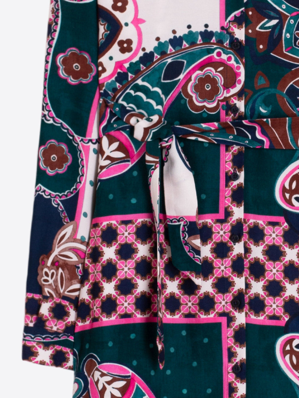 Vilagallo Paisley Midi Shirt Dress in Pink and Green