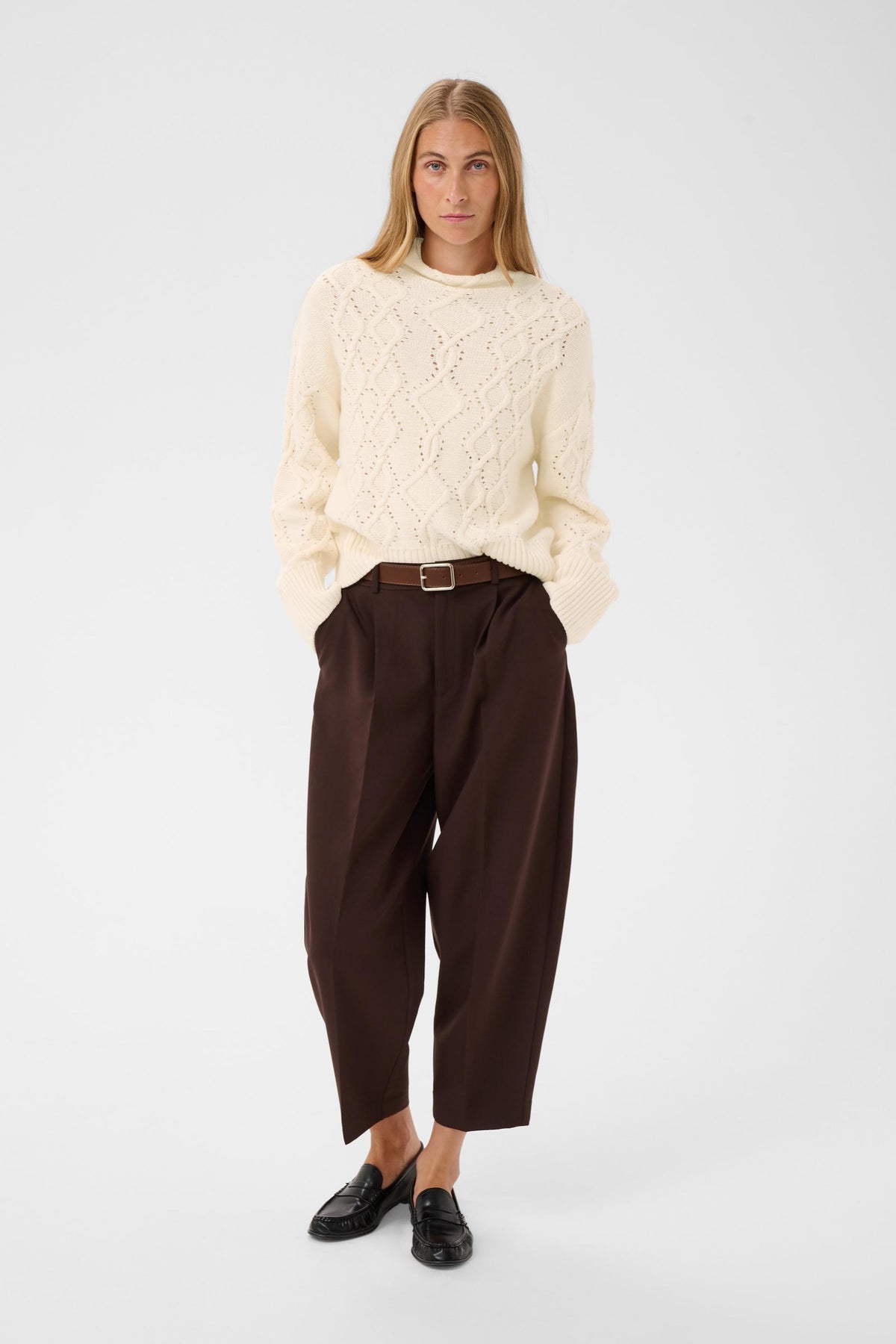 Part Two Charnel Cable Knit Jumper in Whitecap Grey