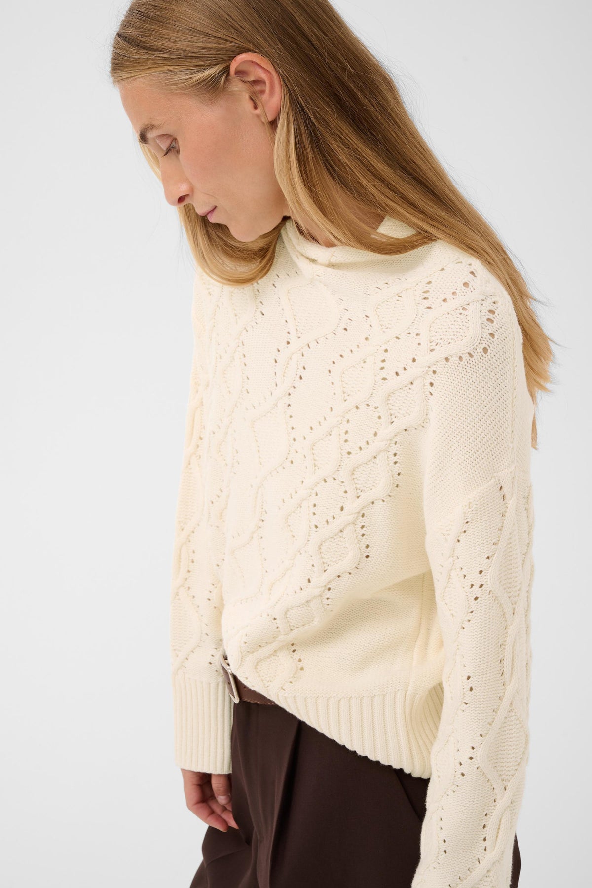 Part Two Charnel Cable Knit Jumper in Whitecap Grey