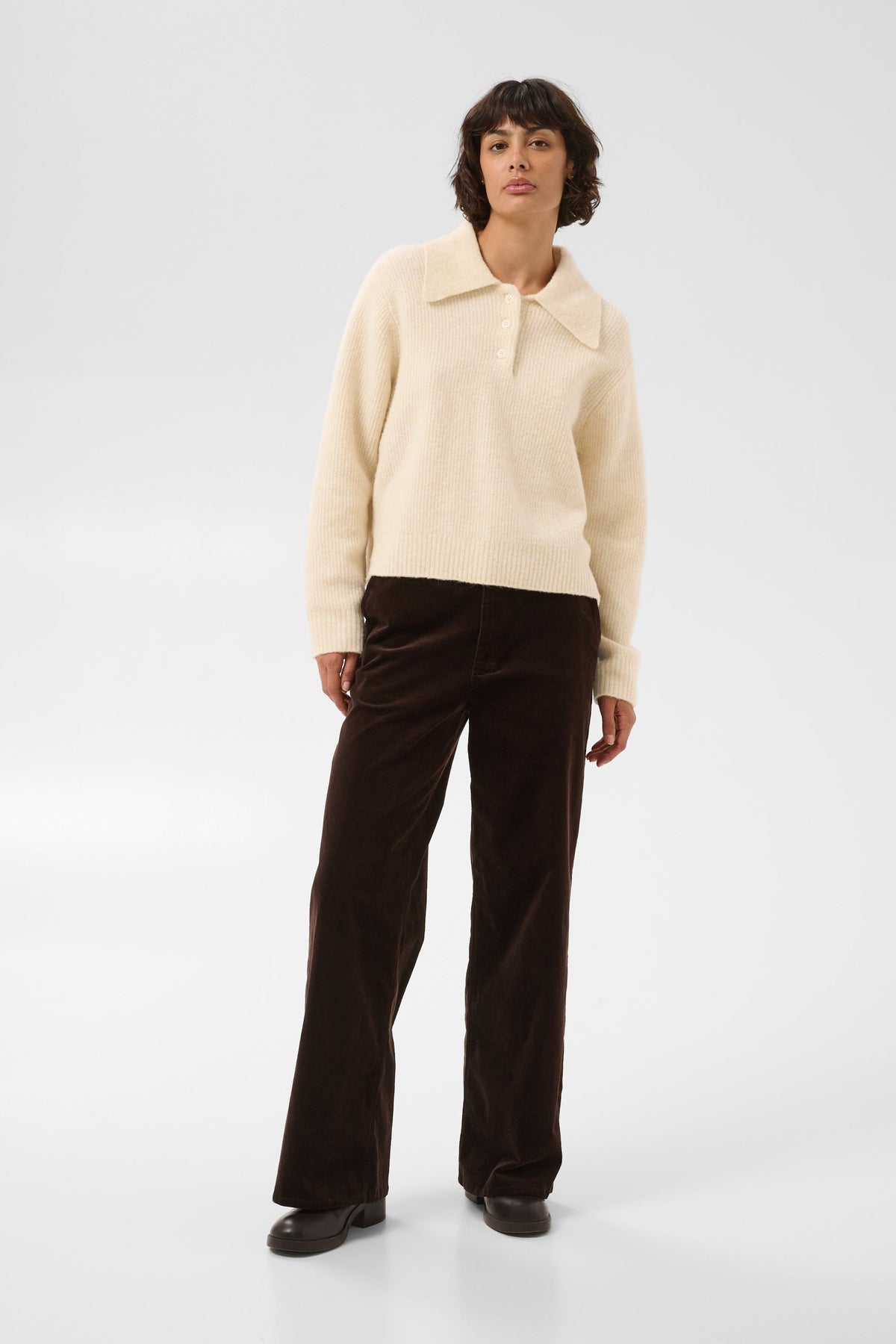 Part Two Carilina Collared Knit Jumper in Whitecap Grey