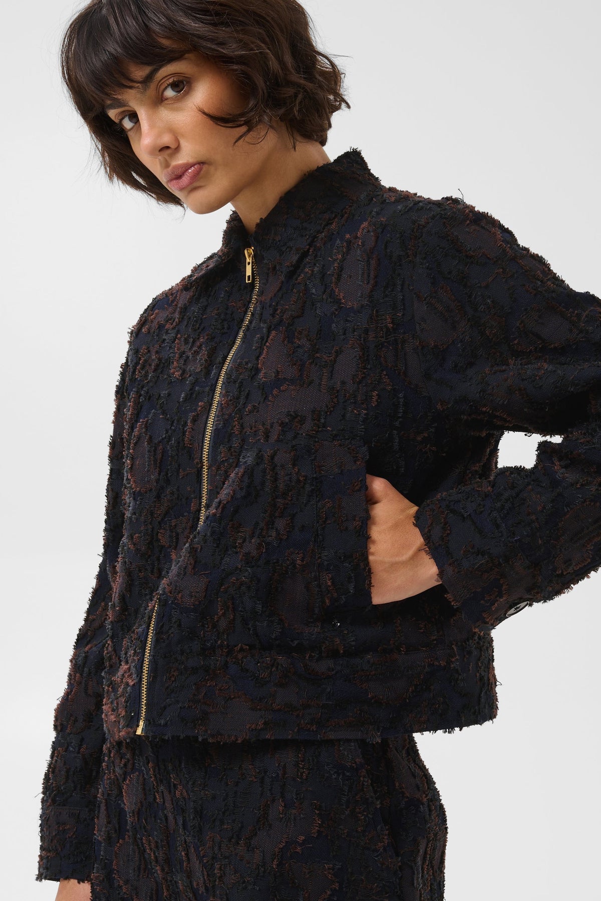 Part Two Cerin Cropped Jacquard Jacket in Black