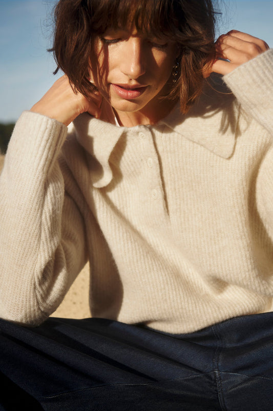 Part Two Carilina Collared Knit Jumper in Whitecap Grey