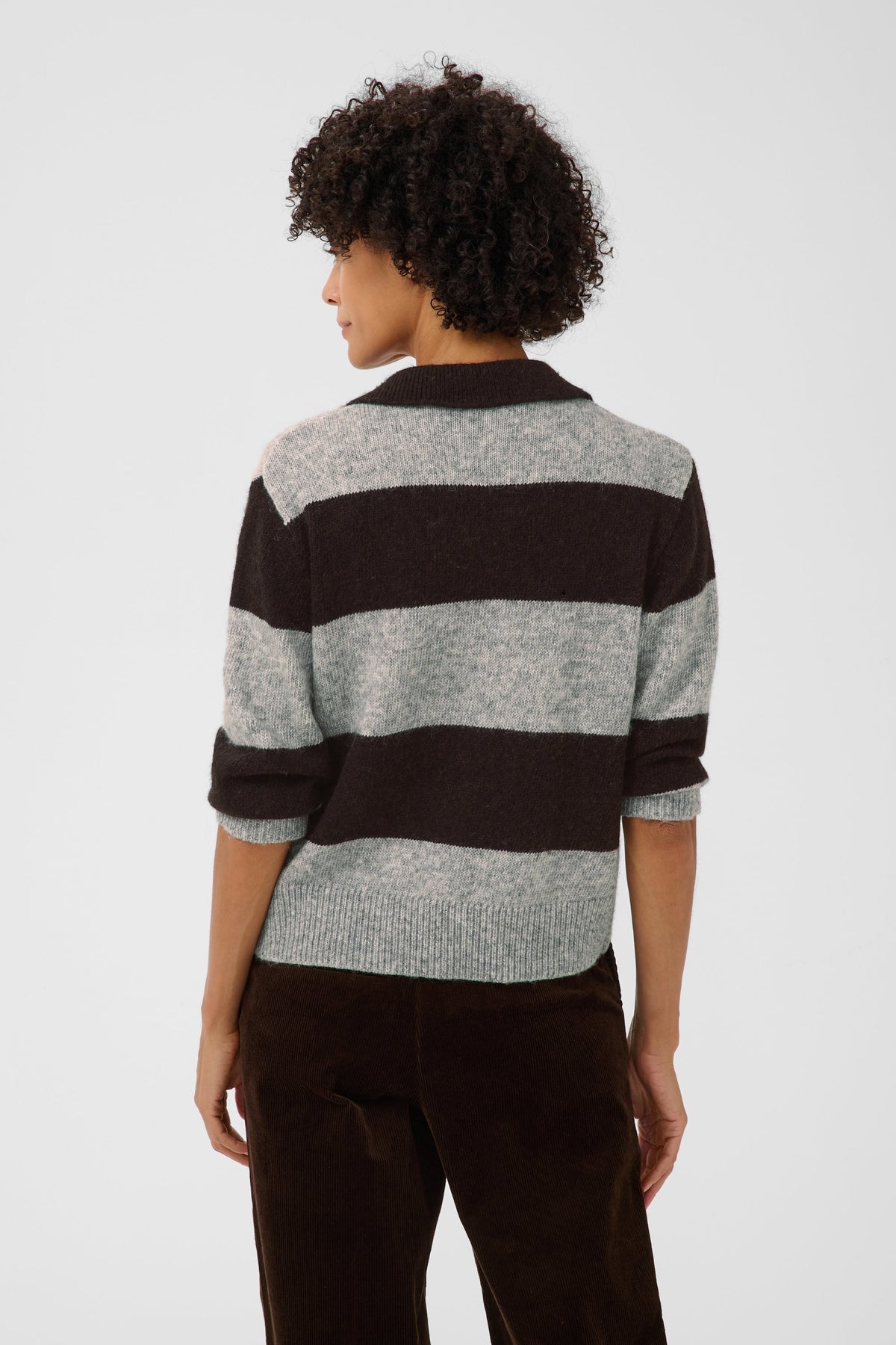 Part Two Charlott Striped Knit Jumper in Mole and Grey Melange