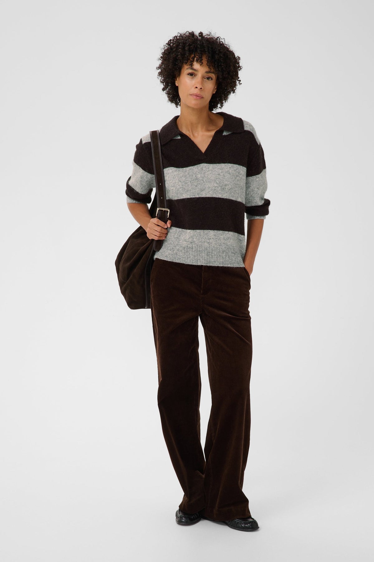 Part Two Charlott Striped Knit Jumper in Mole and Grey Melange