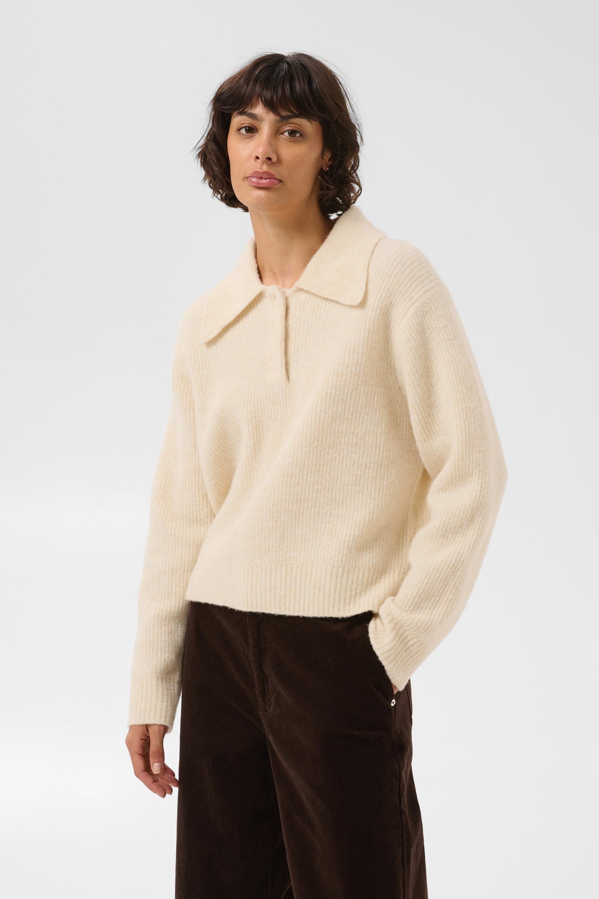 Part Two Carilina Collared Knit Jumper in Whitecap Grey