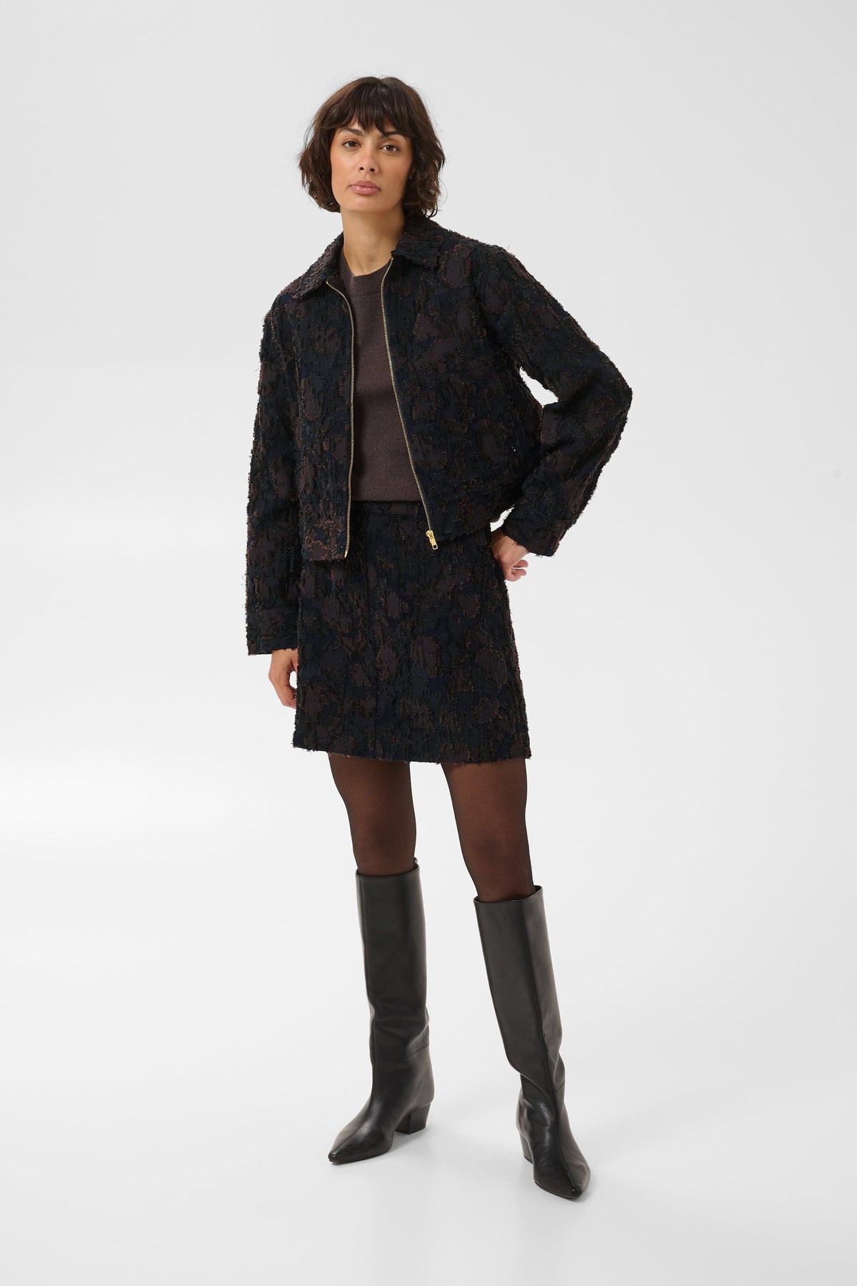 Part Two Cerin Cropped Jacquard Jacket in Black