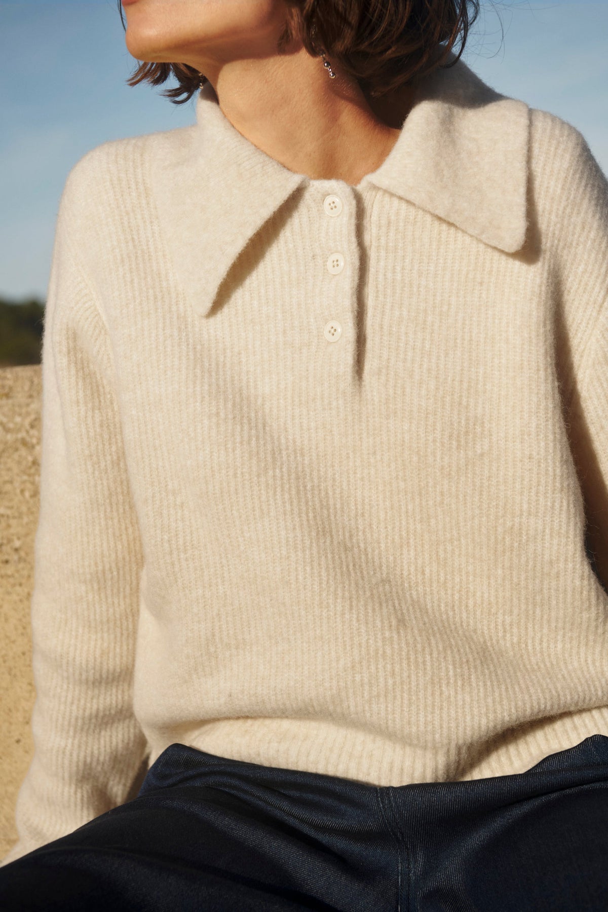 Part Two Carilina Collared Knit Jumper in Whitecap Grey