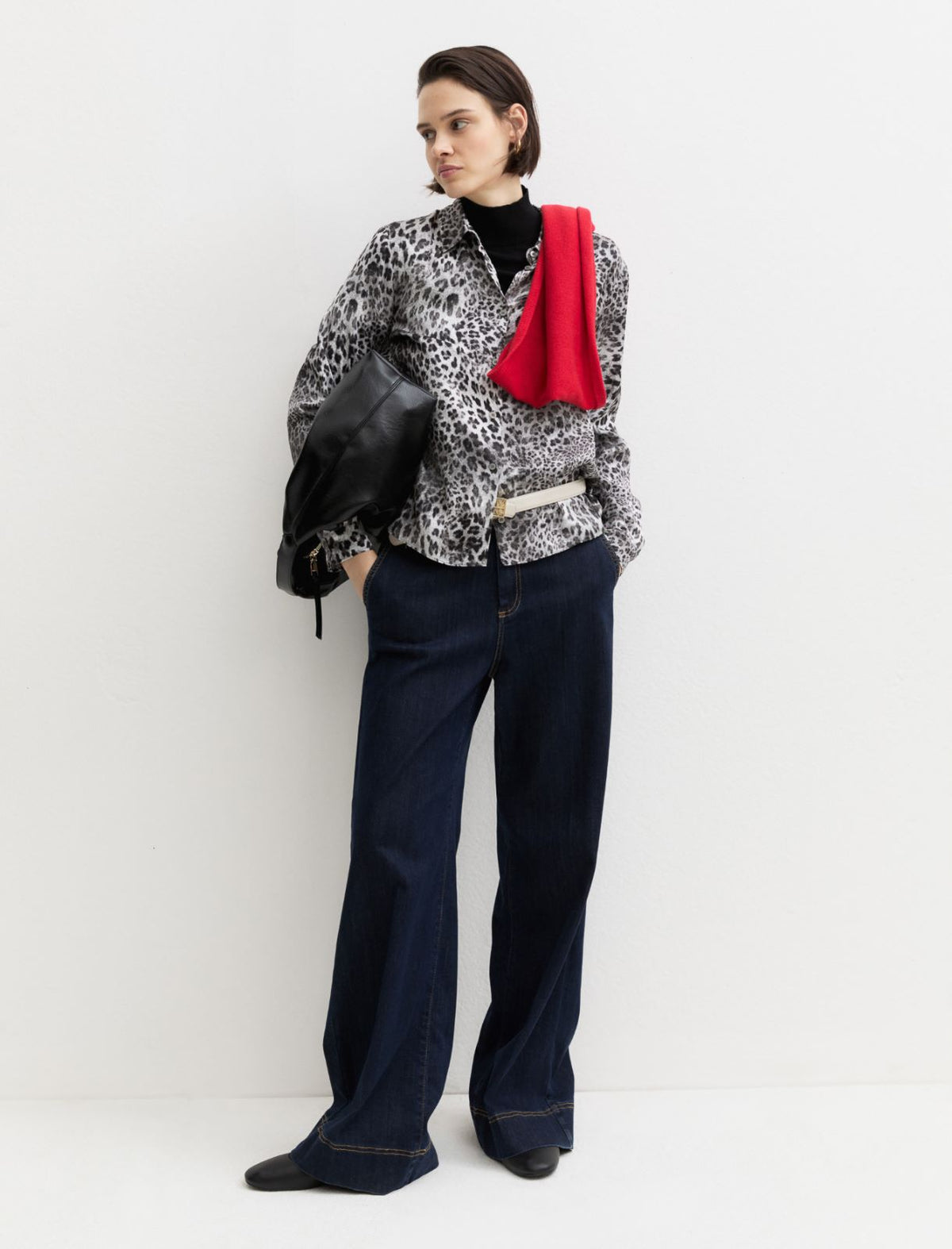 Emme Marella Printed Satin Shirt in Grey Animal Print
