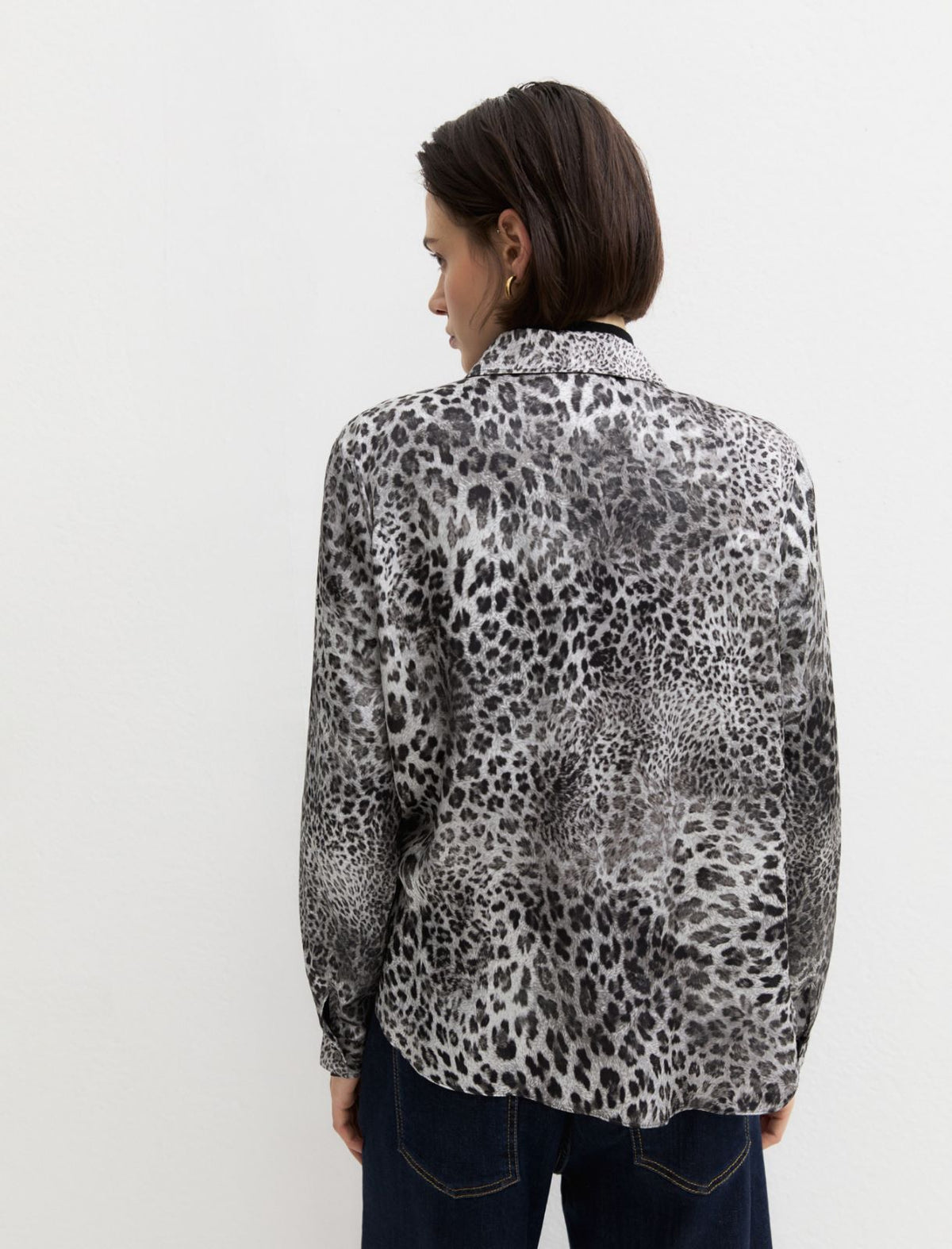 Emme Marella Printed Satin Shirt in Grey Animal Print