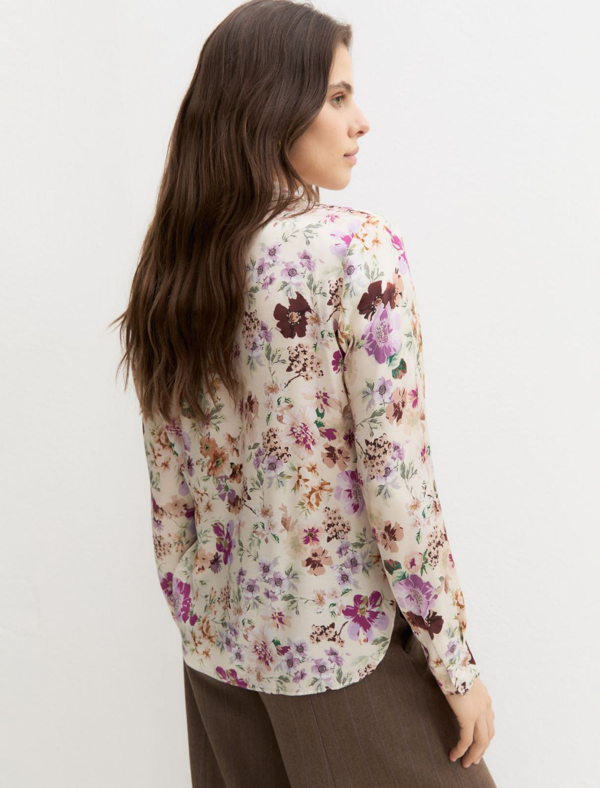 Emme Marella Printed Satin Shirt in Cream Floral Print