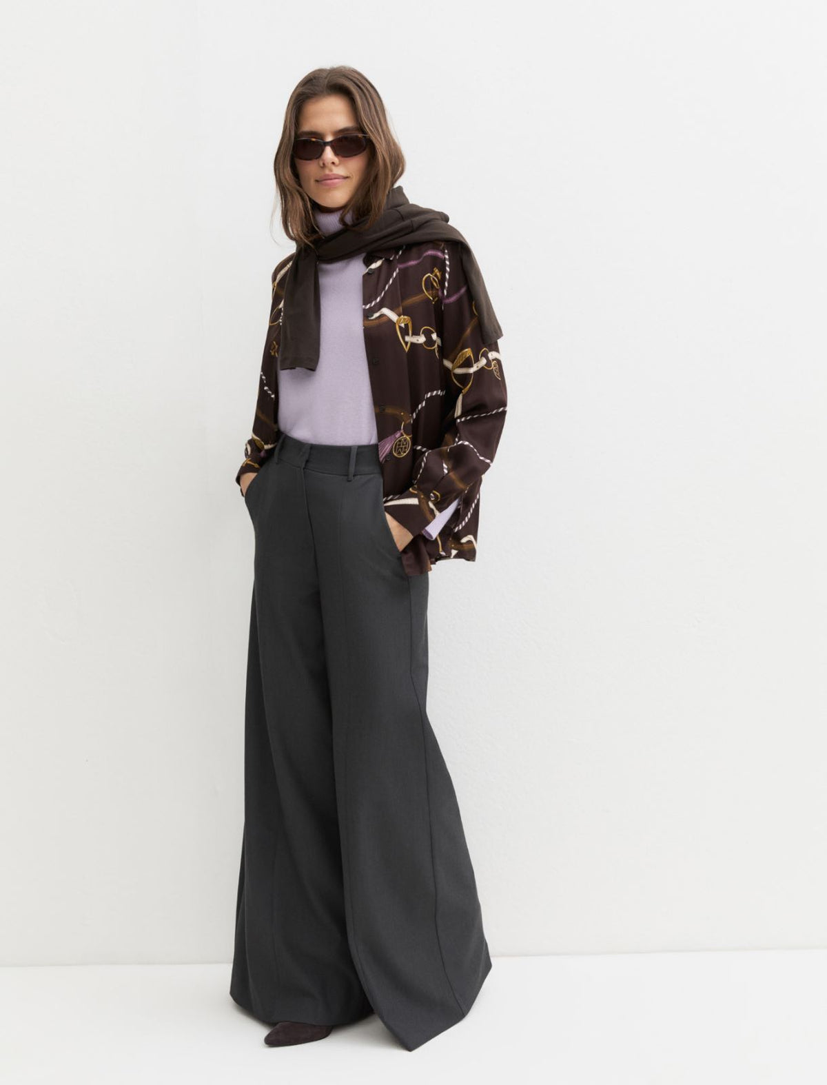 Emme Marella Printed Viscose Twill Shirt in Dark Brown Print